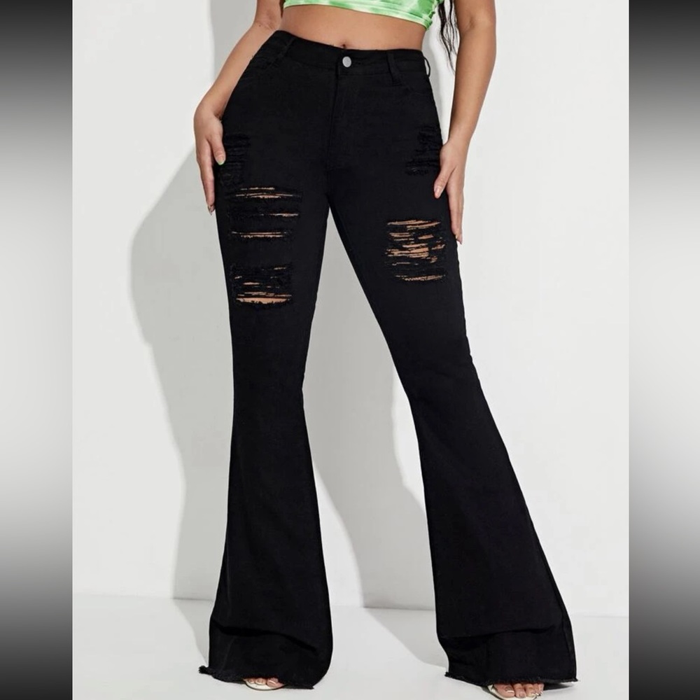 Ripped flare leg jeans